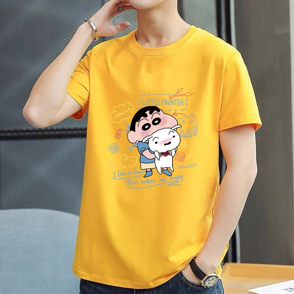 ES.SHOP28 เสื้อยืดแขนสั้น สีเหลือง ชายหญิง ลายการ์ตูนน่ารัก มีให้เลือกหลายลาย