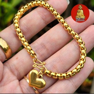 สร้อยข้อมือลายผ่าหวายหัวใจตุ้งติงสเเตนเลสงานเลเซอร์ไม่ลอกดำเ…