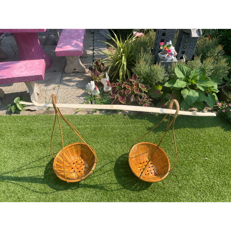 หาบ ใส่ เหรียญ โปรยทาน หาบกระจาด หาบเหรียญ โปรยทาน ขนาดเล็ก กว้าง 12 นิ้ว พร้อมไม้คานหัวตัด - รูปที่ 2