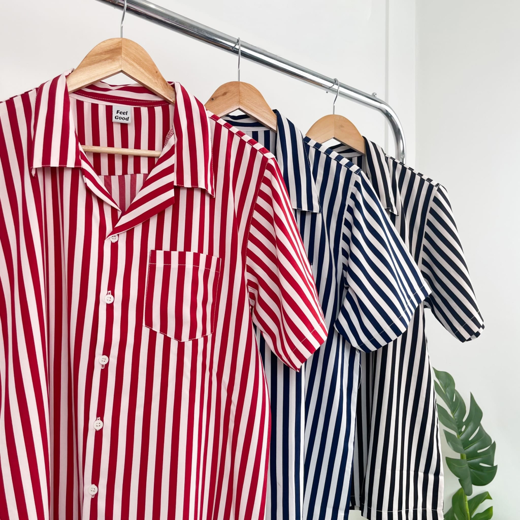 เสื้อเชิ้ตลายทางสไตล์สุดเท่ คูล Summer Beach Vibes HS75