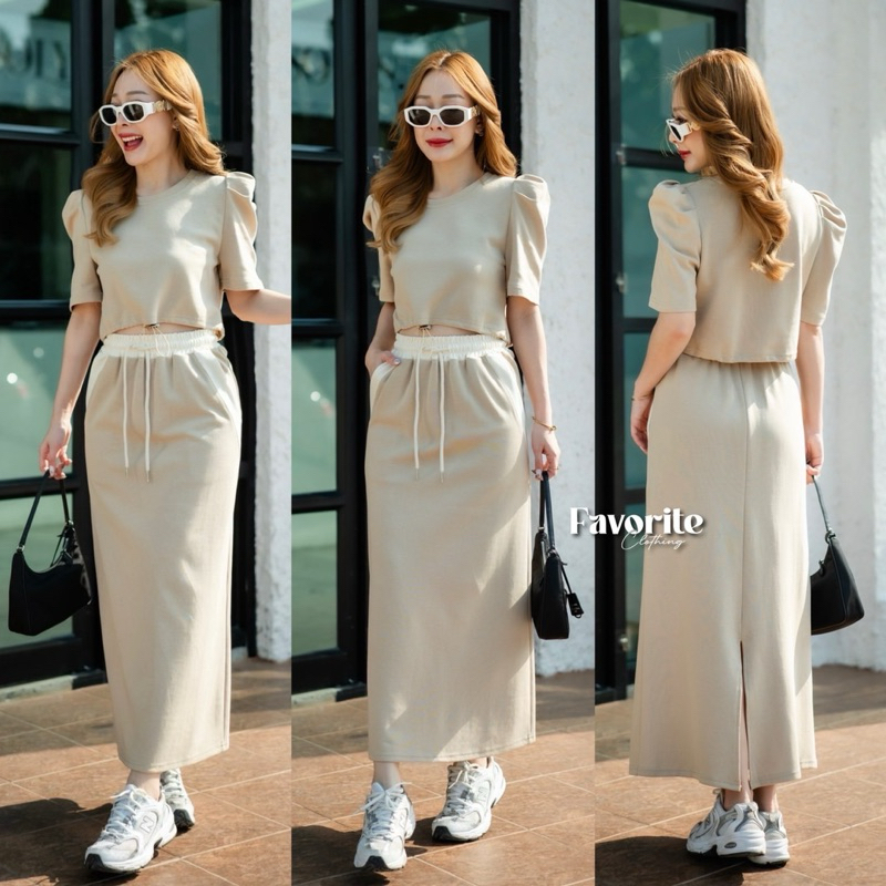 🌈🌿🌺🌼🌸🤎🧡🇰🇷 Cotton Crop&Rim Long Skirt Set