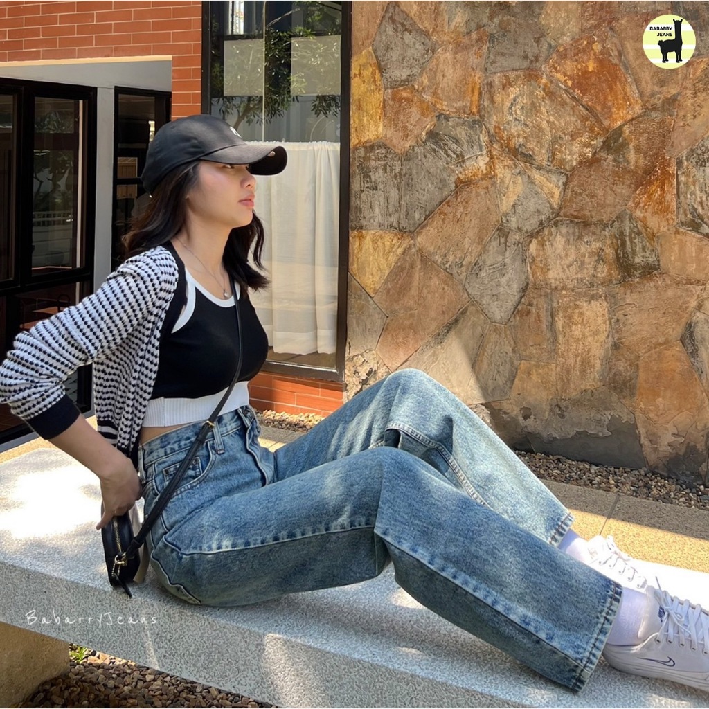 BabarryJeans กางเกงยีนส์ ทรงกระบอก ผญ เอว 25-40 นิ้ว สียีนส์ฟอก