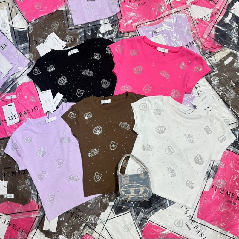 เซลลออก120บาทเสื้อรีดเพรชน้องมงกุฏใหญ่ป้ายอิทมีเบสิค