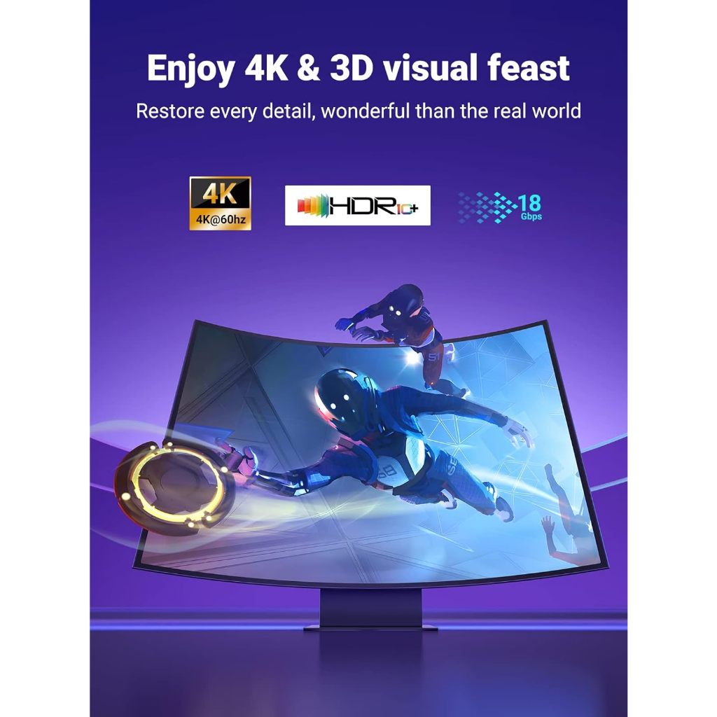 UGREEN รุ่น 40104 4K HDMI Cable, HDMI 2.0 Cable, 2021 New Version, High Speed HDMI Cable, 4K 60Hz 18Gbps HDR 3D Full HD