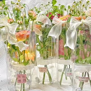 🌻Flower🌻ถุงหิ้วพลาสติก PVC ใส สำหรับใส่ของ ใส่ดอกไม้ ใส่แก้วน้ำ(26*10*10ซม.) ราคาถูก