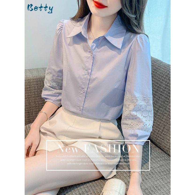 BETTY จัดส่งภายใน24ช.ม ผู้หญิง เสื้อเชิ้ต สดชื่น พระคุณ คอตั้ง สไตล์นิช แบบไฮคลาส กลวง