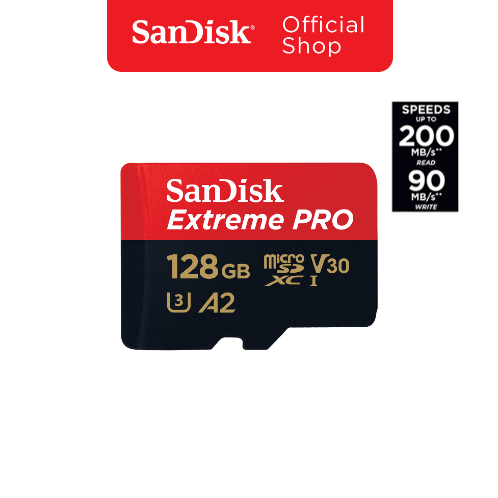 SanDisk Extreme Pro microSDXC 128GB  A2 (SDSQXCD-128G-GN6MA) ความเร็วสูงสุด อ่าน 200MB/s เขียน 90MB/s