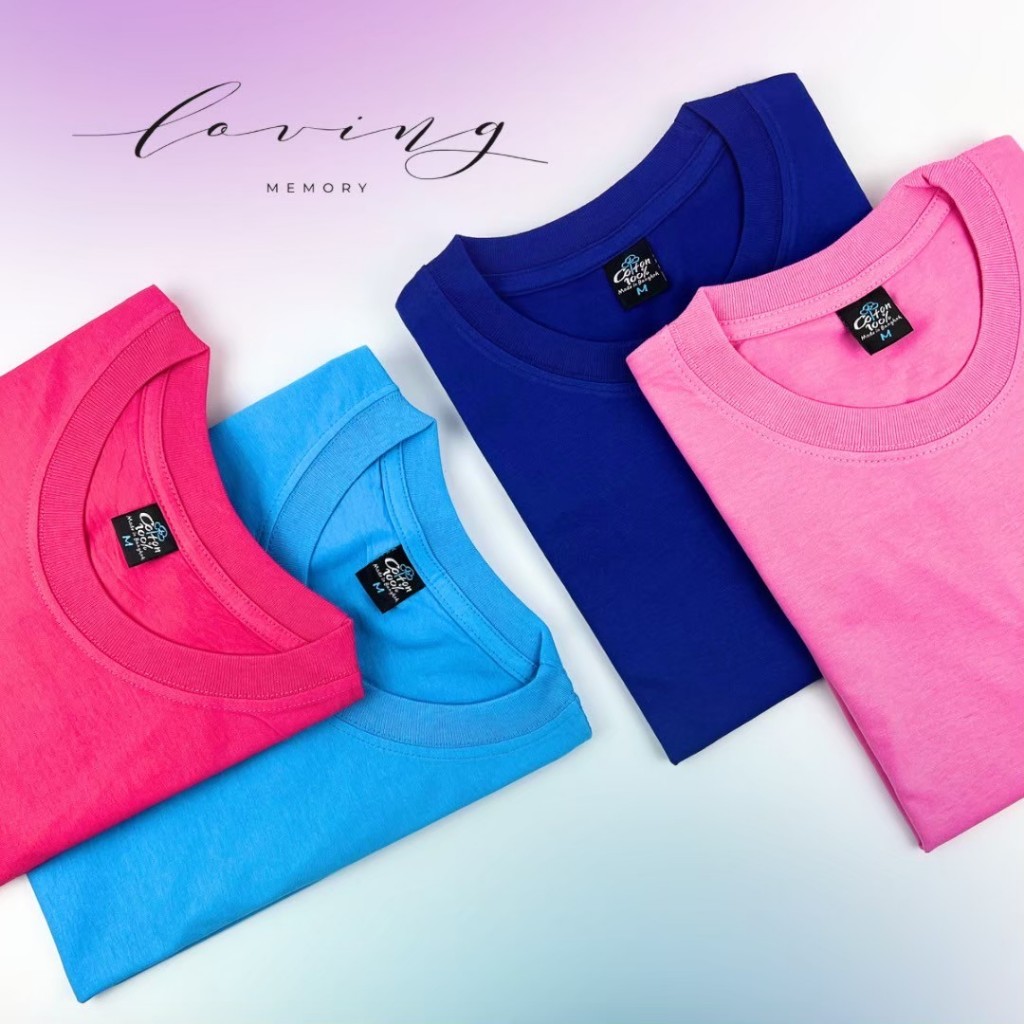 MEMORY เสื้อยืดคอกลม สีชมพู สีฟ้าอ่อน สีบานเ เสื้อยืดผู้ชาย เสื้อยืดผู้หญิง (ออกใบกำกับภาษีได้)