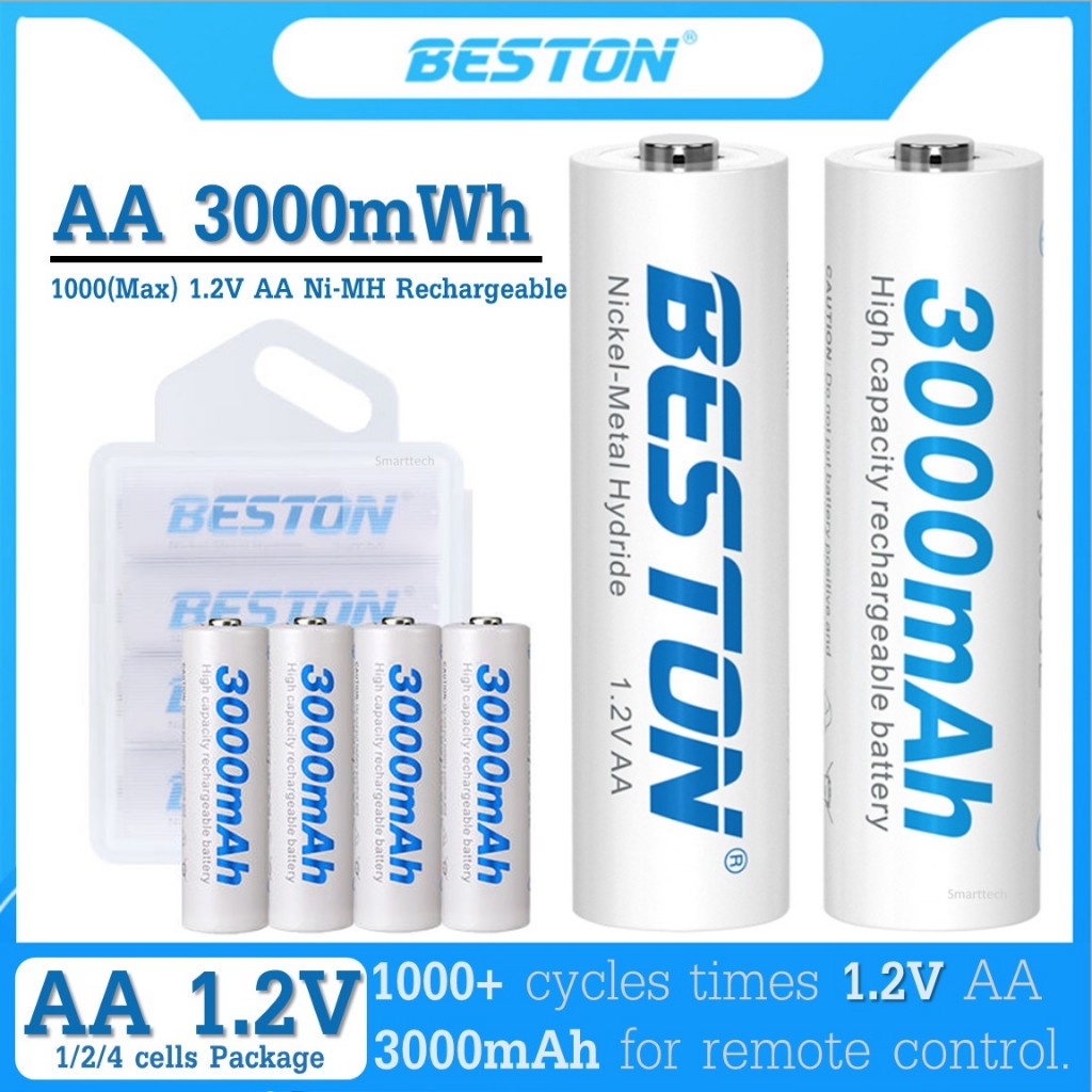 ถ่านชาร์จ Beston 1.2V AA 3000mAh Ni-MH แบตเตอรี่แบบชาร์จไฟได้
