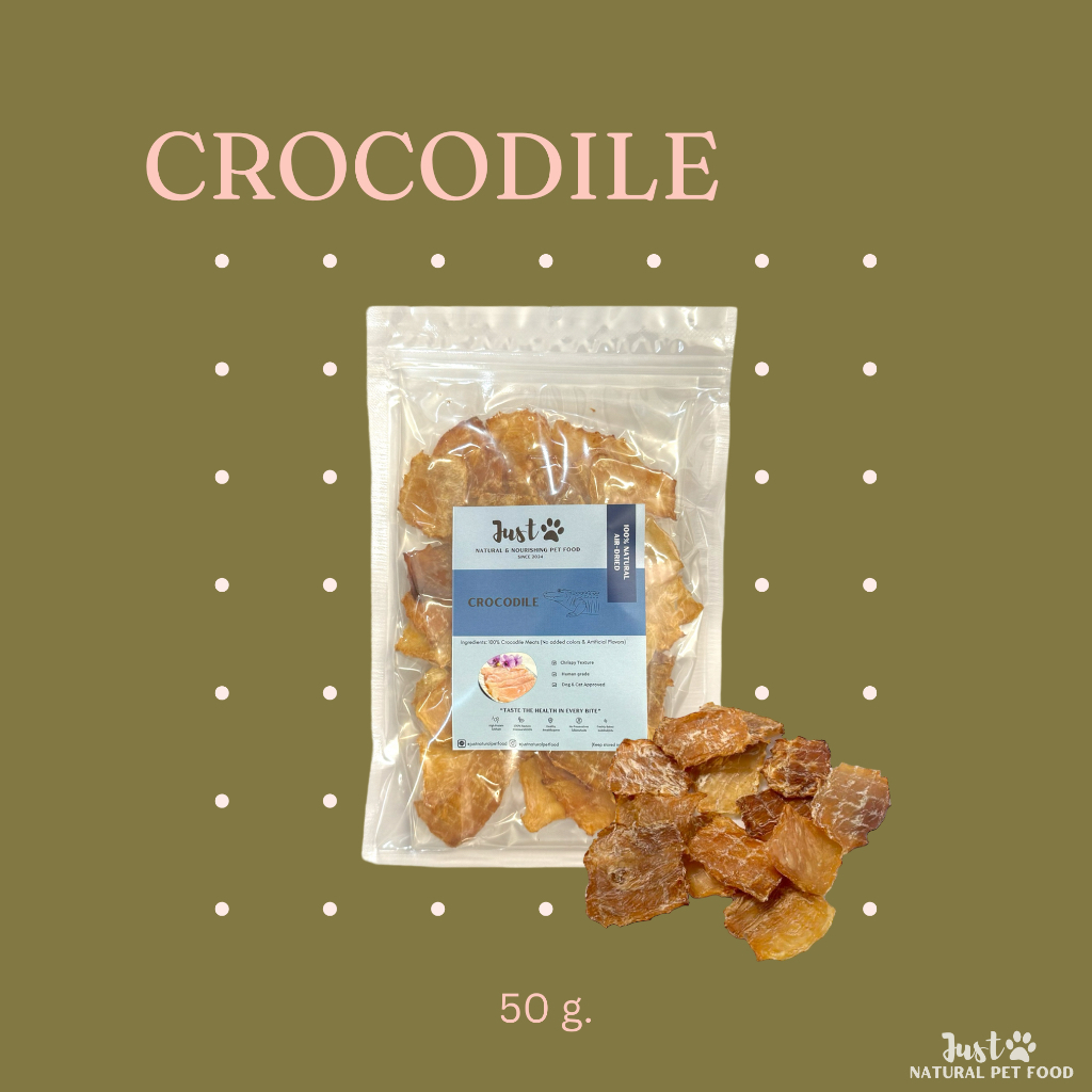 ขนมเพื่อสุขภาพสำหรับสุนัขและแมว (เนื้อจระเข้อบแห้ง) 50 กรัม - Crocodile meats Air-dried 50 g.