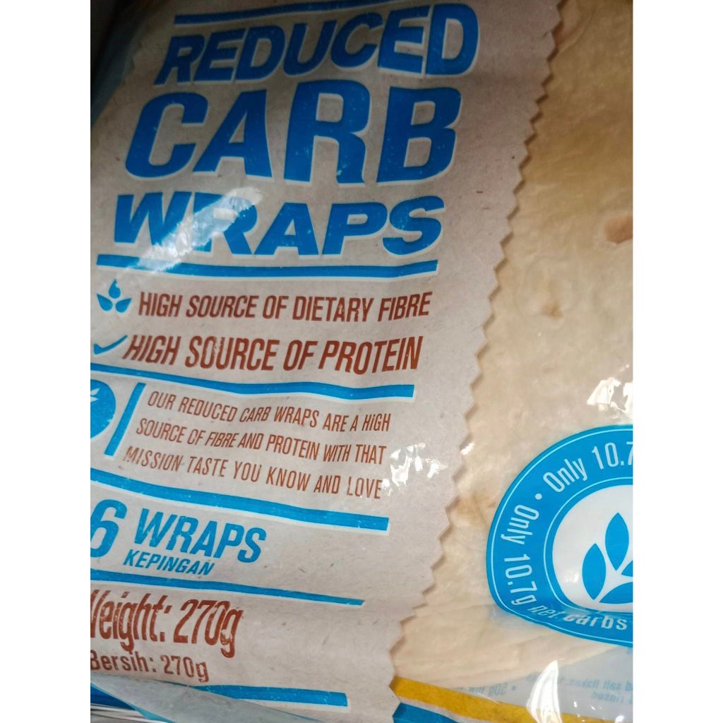 MISSION Reduced Carb Wraps - 6 pack 270g TORTILLA STYLE