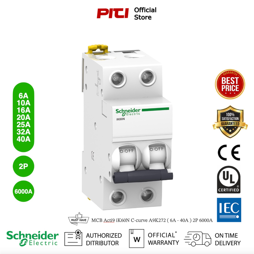 Schneider MCB A9K27210 10A 2P iK60N C-curve Acti9 Miniature Circuit Breaker เซอร์กิตเบรกเกอร์