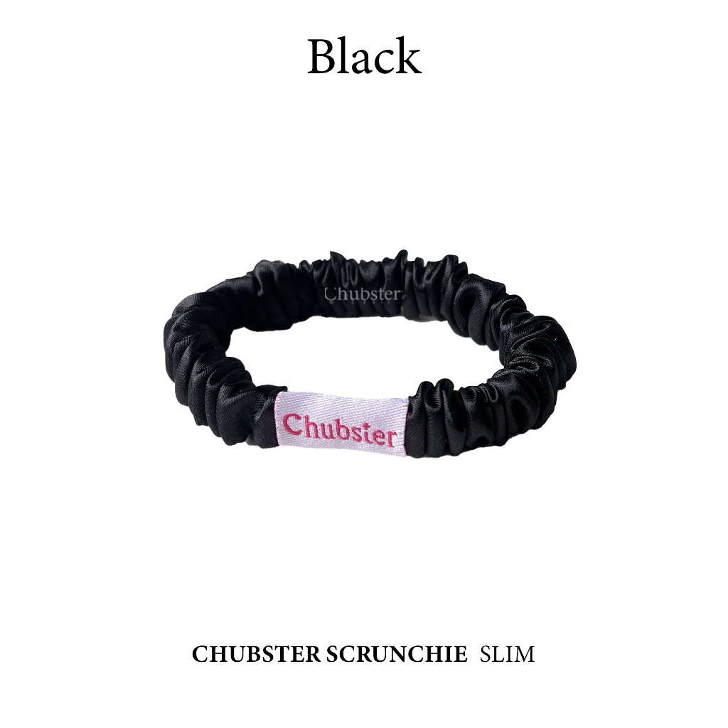 รุ่นสลิม Black ยางรัดผม Satin Slim Scrunchie ยางรัดผมซาติน หนานุ่ม