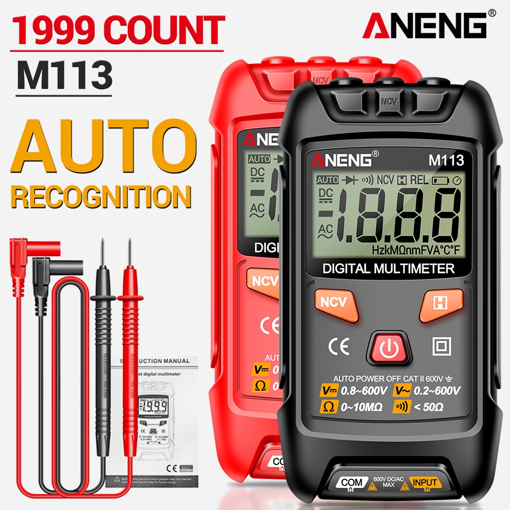 Digital Multimeter 1999 Count with DC AC Voltmeter Ohm Volt Tester Meter High Precision Continuity Test 15min Auto Off D