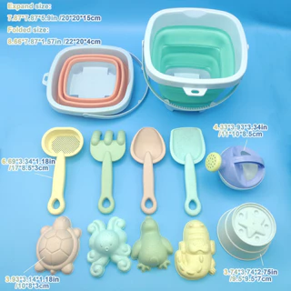 (สินค้าพร้อมส่งจากไทย) เซทของเล่นชายหาดถังเหลี่ยม beach toy 11 PCS (G0151)