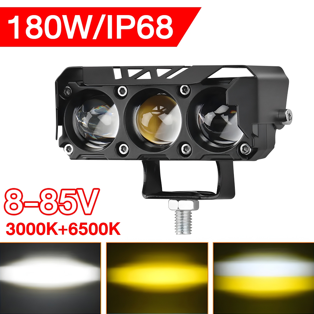 ไฟตัดหมอก Led 3 ดวง 3000K 6500K 12V 24V สว่างมาก สําหรับรถจักรยานยนต์ รถบรรทุก Moto SUV ATV