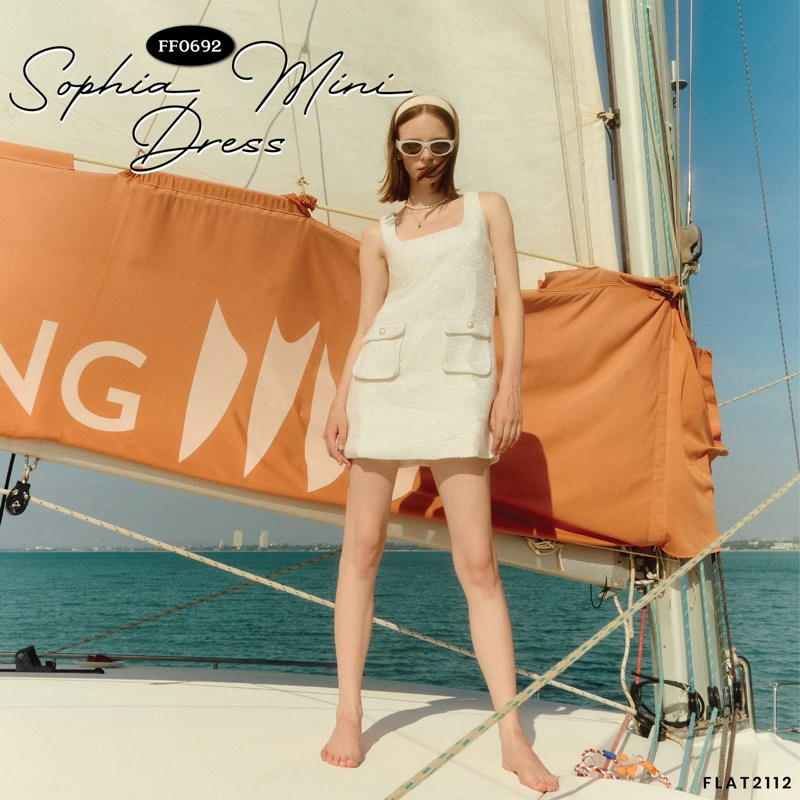 FLAT2112 FF0692 : SOPHIA MINI DRESS มินิเดรส ผ้าทวีต ปักเลื่อม