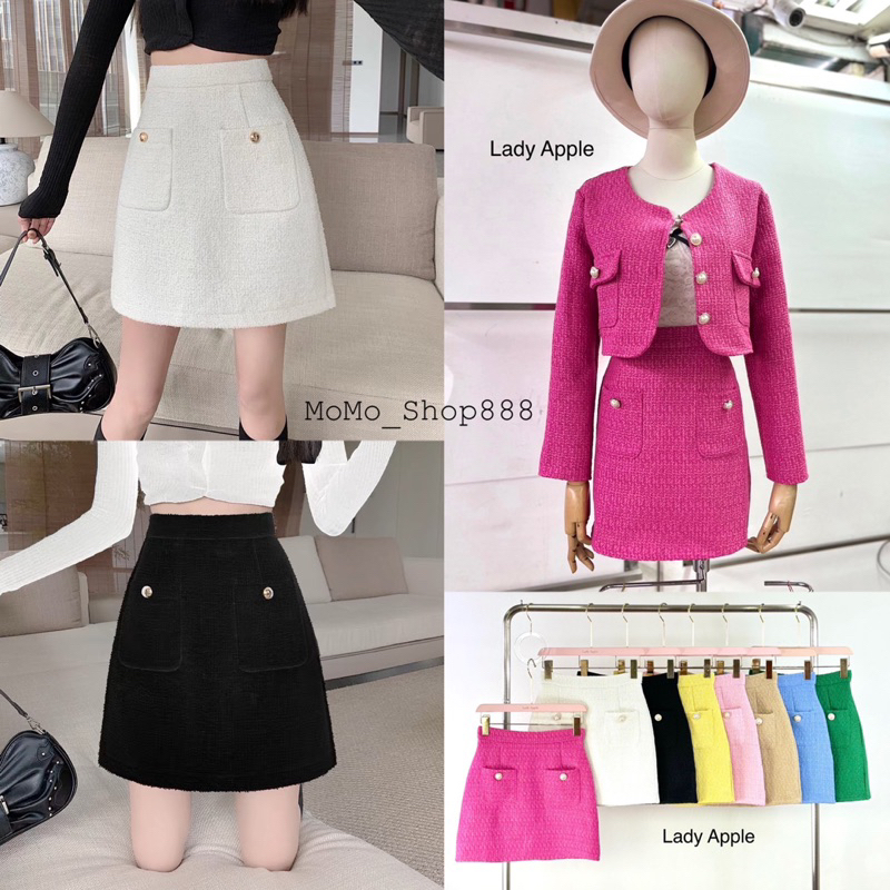 พร้อมส่ง กระโปรงทวีตมีซับในตัวสีหวาน กระโปรงเอวสูงใส่ออกงาน