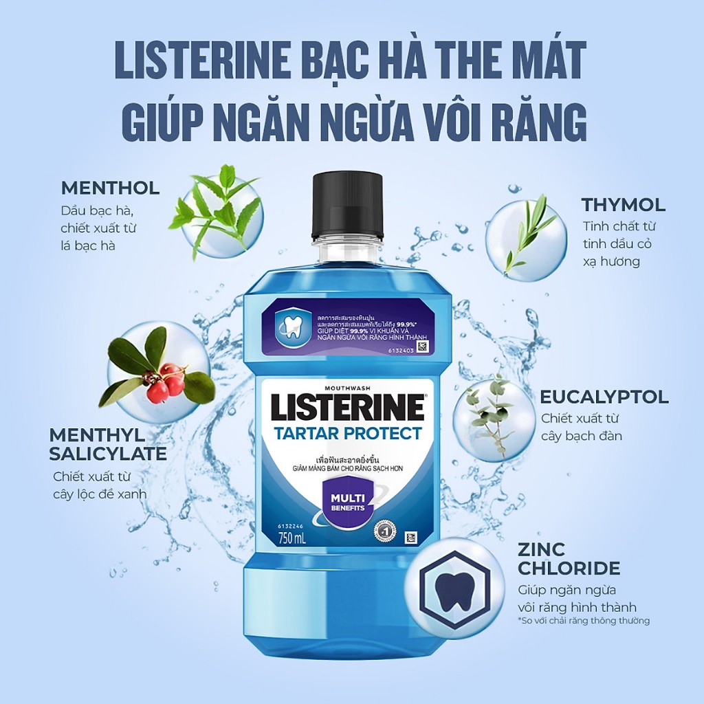 Listerine mouthwash Tartar Protection 250/750ml.ลิสเตอรีน น้ำยาบ้วนปาก ทาร์ทาร์ โพรเทคชั่น - รูปที่ 2