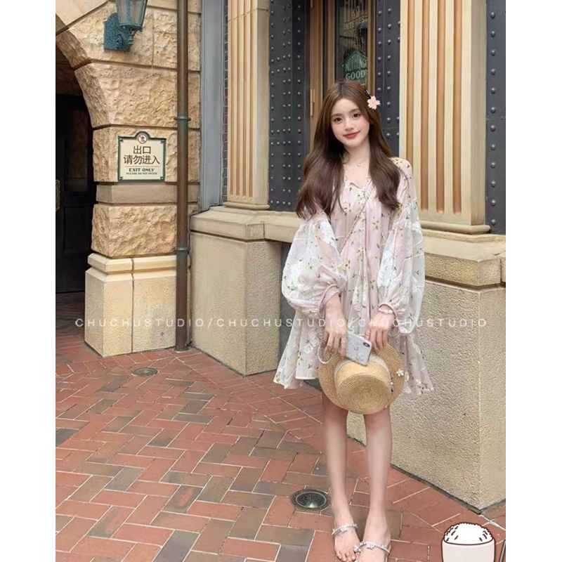 sirin studio เดรสสั้นลายดอกซากุระB193