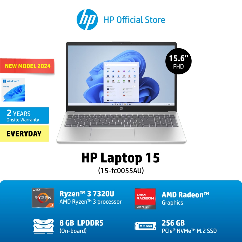 HP Laptop 15-fc0055AU Ryzen 3-7320U 8GB/256GB 15s-eq1538AU Ryzen 3-3250U 8GB 512GB / Win11 Home/ 2Yrs Onsite โน๊ตบุ๊ค No