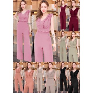 จั๊มสูทกางเกง จั๊มสูทขายาว แขนกุด อกเอว แต่งระบาย งานซิปหลัง…