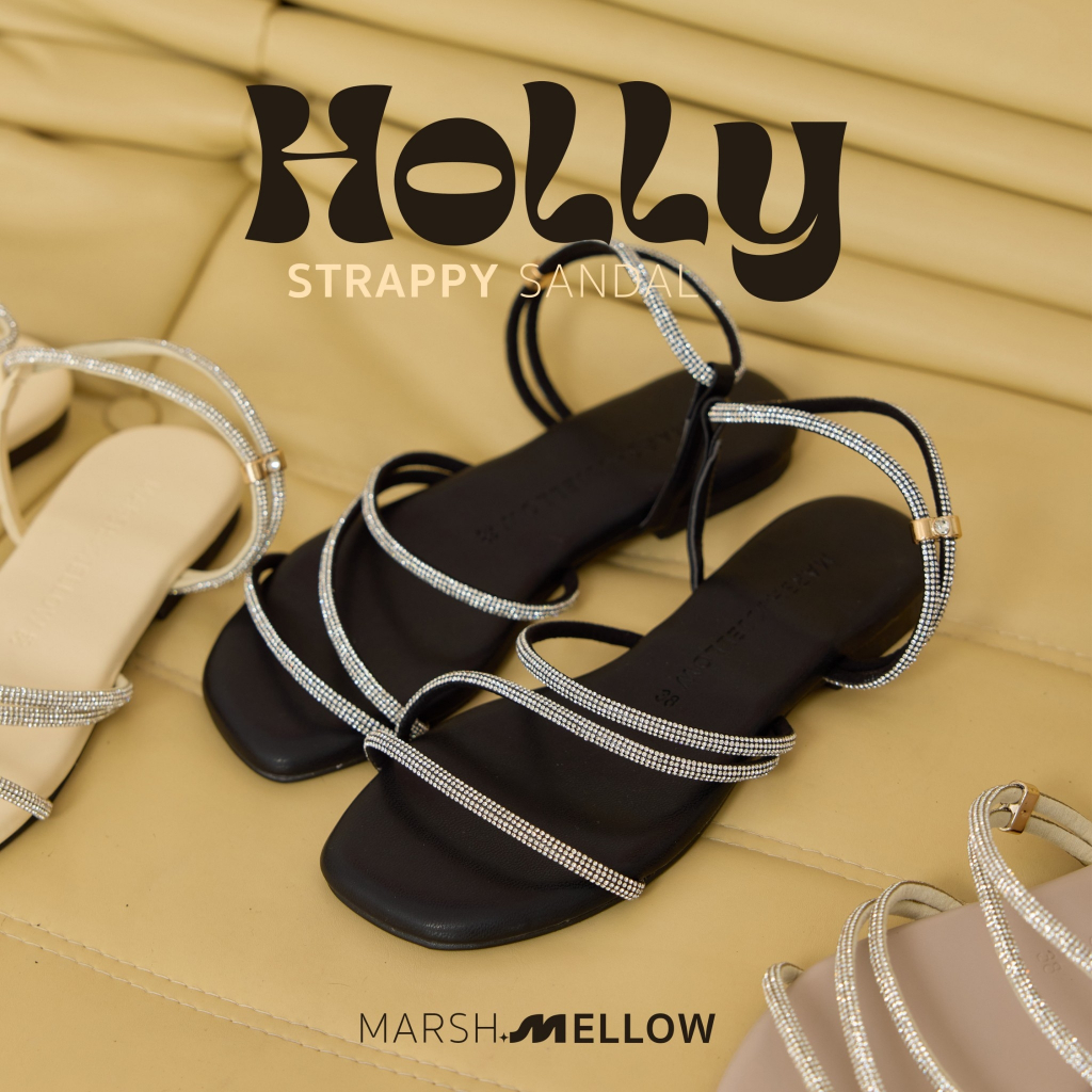 HOLLY รองเท้าแตะรัดข้อเท้า หน้าเพชรแบบฉ่ำ