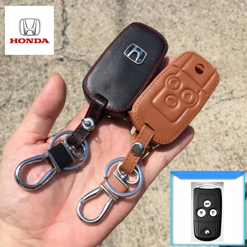 ซองหนังแท้ ใส่กุญแจรีโมทรถยนต์ Honda Civic FB,Accord G8 รุ่นโลโก้ H-เงิน พับข้าง 3 ปุ่ม