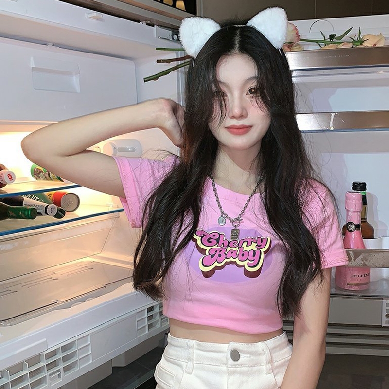 CUSHOLANPA เสื้อครอป y2k ดี -ดูและสบายๆ t-shirt girl ส่งตรงเวลา