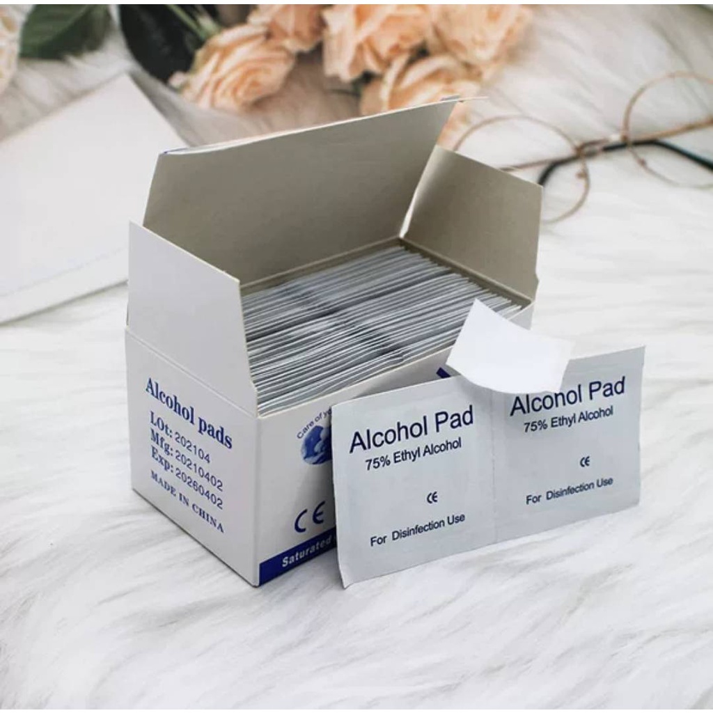 Alcohol pad แผ่นแอลกอฮอล์ 75% เช็ดทำความสะอาด แอลกอฮอล์แผ่น แผ่นทำความสะอาด ฆ๋าเชื้อไวรัส 100 ชิ้น/กล่อง