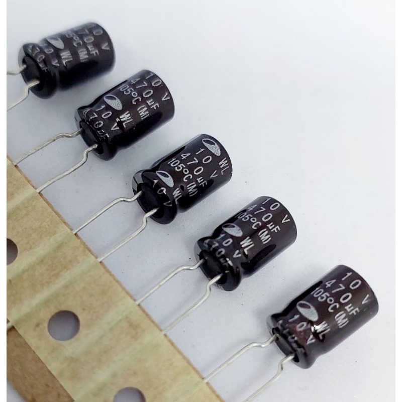 (แพ็ค 10 ตัว) คาปาซิเตอร์ 470uF 10V , Electrolytic Capacitor 470uF 10V , ทนความร้อน 105°C  ขนาด 8 × 13mm