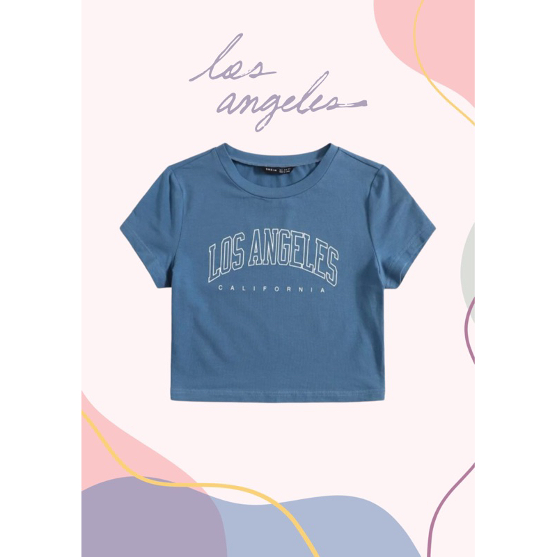 (พร้อมส่ง) เสื้อครอป Los Angeles ทรงเข้ารูป