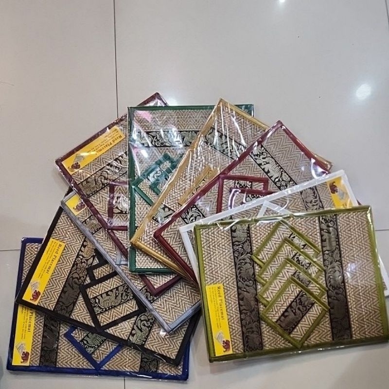 แผ่นรองจานเสื่อและแผ่นรองแก้วลายช้างขนาด36×27ซม.ชุด4ที่