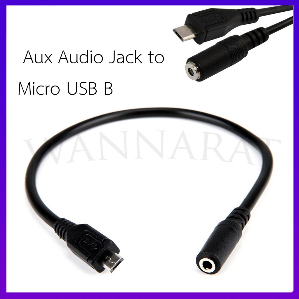 AUX Female 3 Pole Aux Audio Jack to Micro USB B 5 Pin Male Adapter Cable 1FT