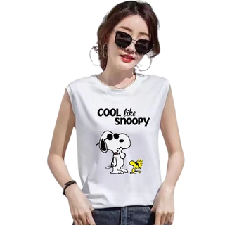 ES.SHOP28 เสื้อแขนกุด ผู้หญิงผู้ชาย หลวม ๆ ฤดูร้อนผู้หญิง ลายการ์ตูน OP93