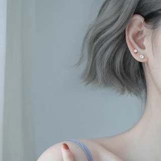 earika.earrings - white jewel stud ต่างหูเพชรเม็ดเดี่ยวก้านเงินแท้ชุบทองคำขาว (มี 2 ขนาด) เหมาะสำหรับคนแพ้ง่าย