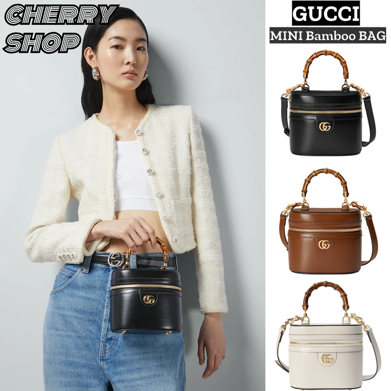 🍒กุชชี่ Gucci mini bamboo shoulder bag💯กระเป๋าถือสตรี/กระเป๋าสะพายไหล่