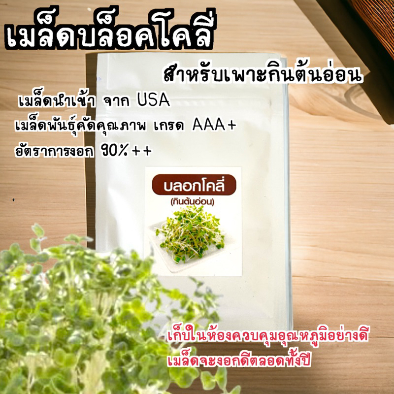 บร็อคโคลี่ เพาะกินต้นอ่อน เมล็ดบร็อคโคลี่ อัตราการงอก 99%. ซอง 10 กรัม ,50กรัม,100กรัม