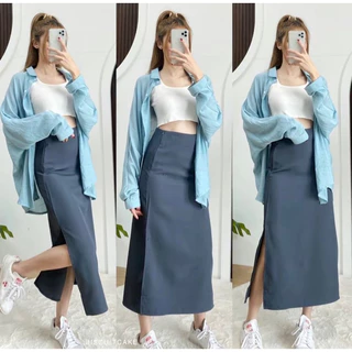 🌷กระโปรงผ่าข้าง ซิปด้านข้าง ผ้าบาร์บี้เปเป้ มี Sixe XS-XL สาวอวบใส่ได้