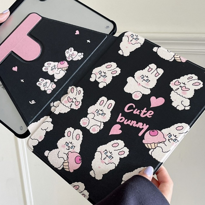 🔥พร้อมส่ง🔥เคสiPadหมุน 360°cute bunny สีชมพูAcrylic Air8 Air6/7 ช่องใส่ปากกาขวา เคสไอแพด Gen12 Gen10
