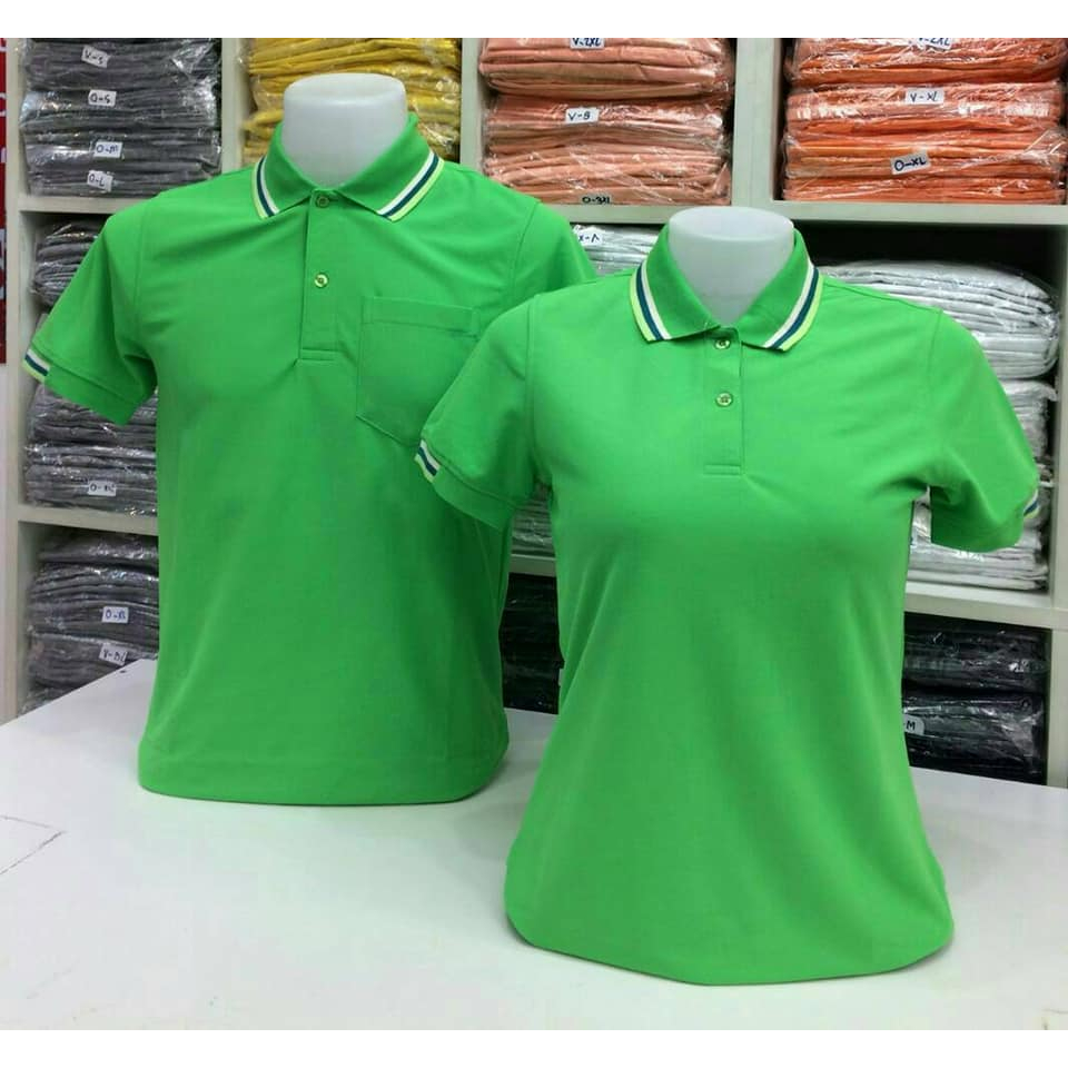 เสื้อโปโล Poligan สีเขียวสะท้อน (ปกขลิบ)