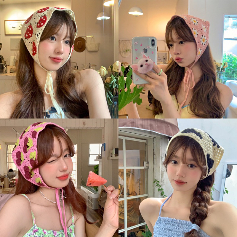 พร้อมส่ง ผ้าคาดผมโครเชต์ ผ้าโพกหัวโครเชต์ ผ้าโพกหัวลูกไม้