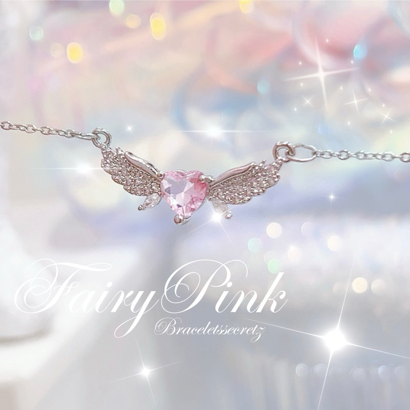 🧚🏻‍♀️ลด80฿🧚🏻‍♀️โค้ดหน้าร้าน💗Angel Pink 🎠💗สร้อยคอชุบเงินแท้92.5% ปีกนางฟ้าหัวใจชมพู 🎀🌷🦋✨ (56) เครื่องประดับ