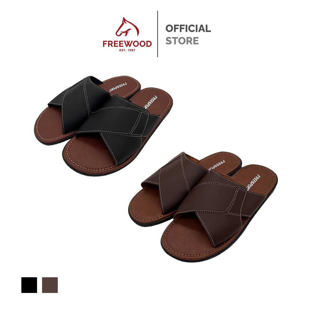 FREEWOOD FLIP FLOPS รองเท้าแตะแบบสวม รุ่น 33-225 สีดำ / สีน้ำตาล ( BLACK / BROWN )