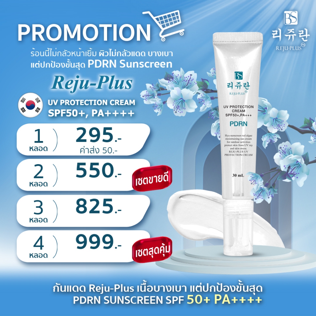 ครีมกันแดดReju-Plus PDRN-Sunscreen SPF50 PA++++ปกป้องขั้นสุด แต่บางเบาซึมเร็ว คุมมัน รีจูพลัส เกาหลี