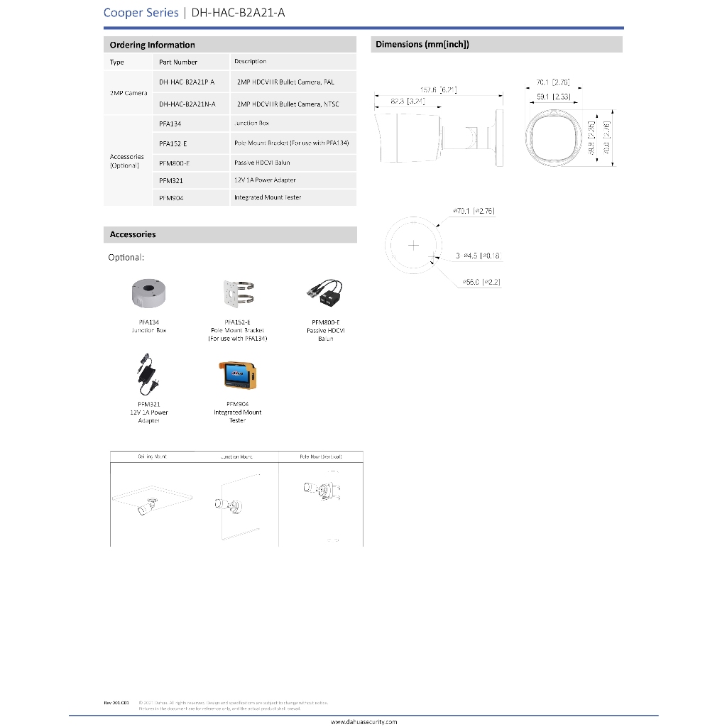 DAHUA DH-HAC-B2A21P-A (3.6 mm.) กล้องวงจรปิดระบบ HD 2 ล้านพิกเซล มีไมค์ในตัว BY BILLION AND BEYOND SHOP
