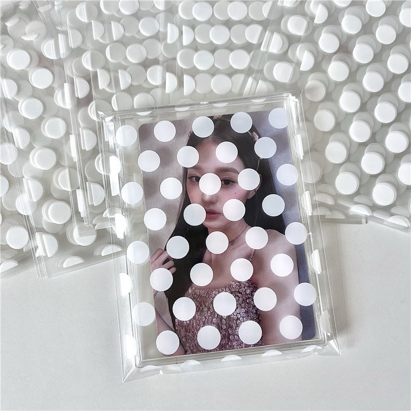 ☁️💫พร้อมส่ง!ถุงแก้วฝากาวลายจุด สีขาว แพค50ชิ้น แพคการ์ด ขนาด8*10