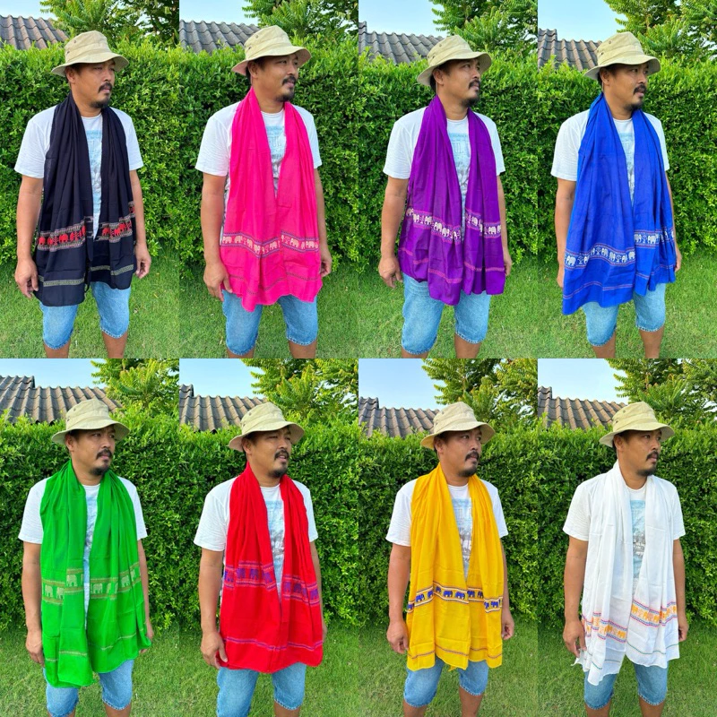 ผ้าขาวม้าลายช้าง (คละสีช้าง) ทอมือต้นตำรับ สีตัวช้างจะคละสีให้ เพราะแต่ละรอบสีของช้างจะมาไม่เหมือนเดิม