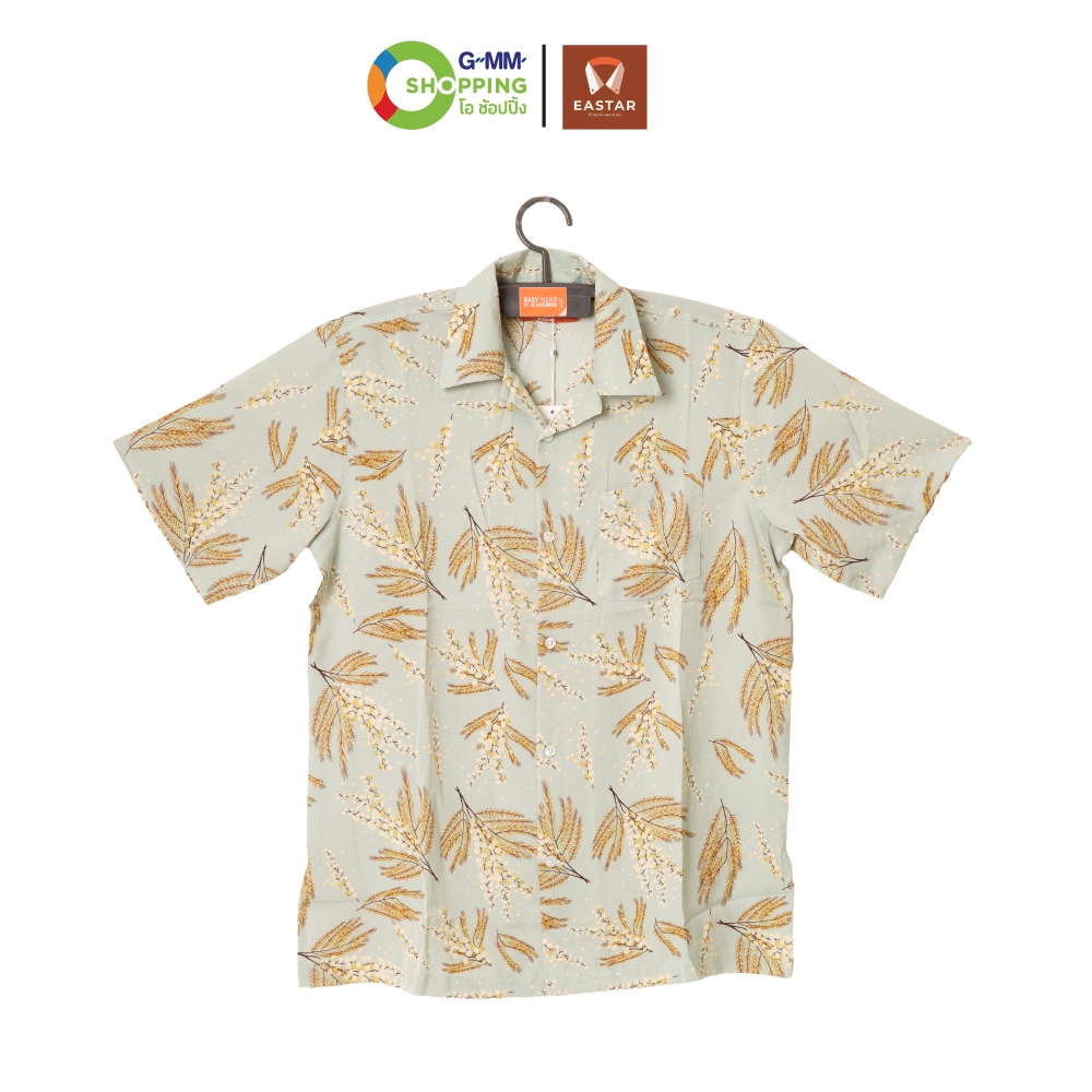 Eastar เสื้อฮาวายผ้าไหมอิตาลีลายขนนก สีฟ้า มี 5 ไซส์ให้เลือก (S,M,L,XL,2XL) #129331