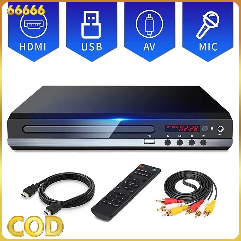 เครื่องเล่น DVD VCD CD USB RW+HDMI Player เครื่องเล่นmp3 เครื่องเล่นวิดีโอพร้อมสาย HDMI และช่องต่อไมโครโฟน
